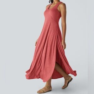 HALARA Coral Red Maxi Dress Sleeveless V-Neck